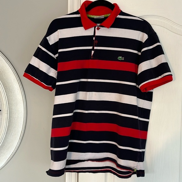 Lacoste Men Red, White, Blue Striped Polo w/ Red Collar XXL - Picture 10 of 11